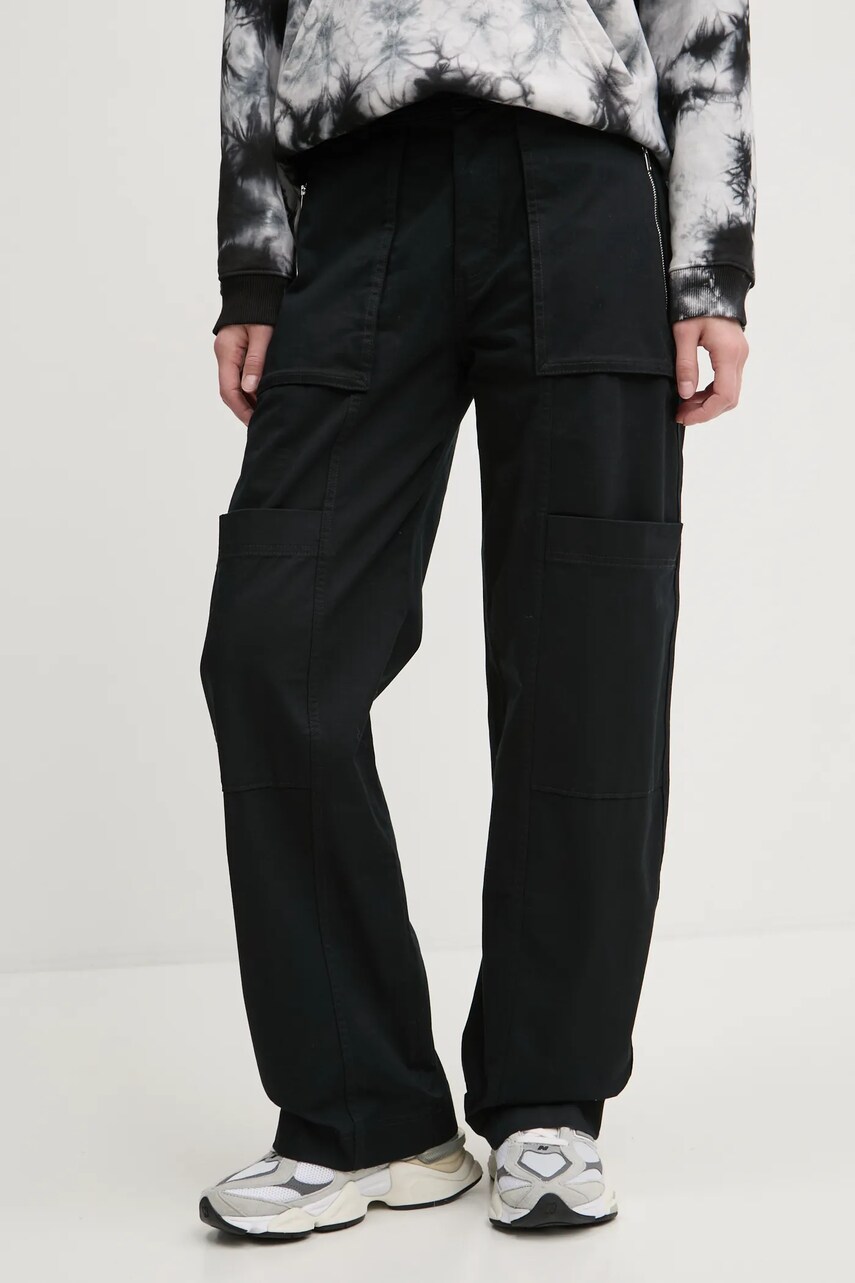 Abercrombie & Fitch pantaloni femei, culoarea negru, drept, high waist, KI156-4524