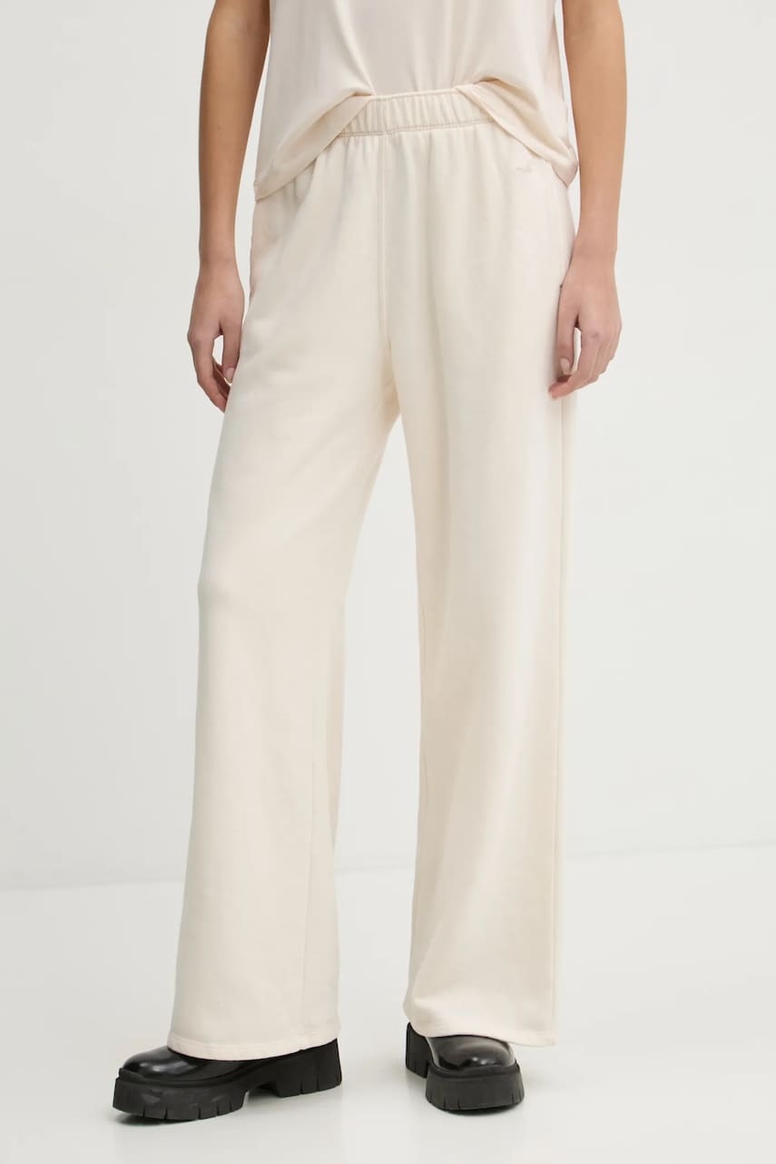 Levně Kalhoty Hollister Co. dámské, béžová barva, hladké, KI347-4109
