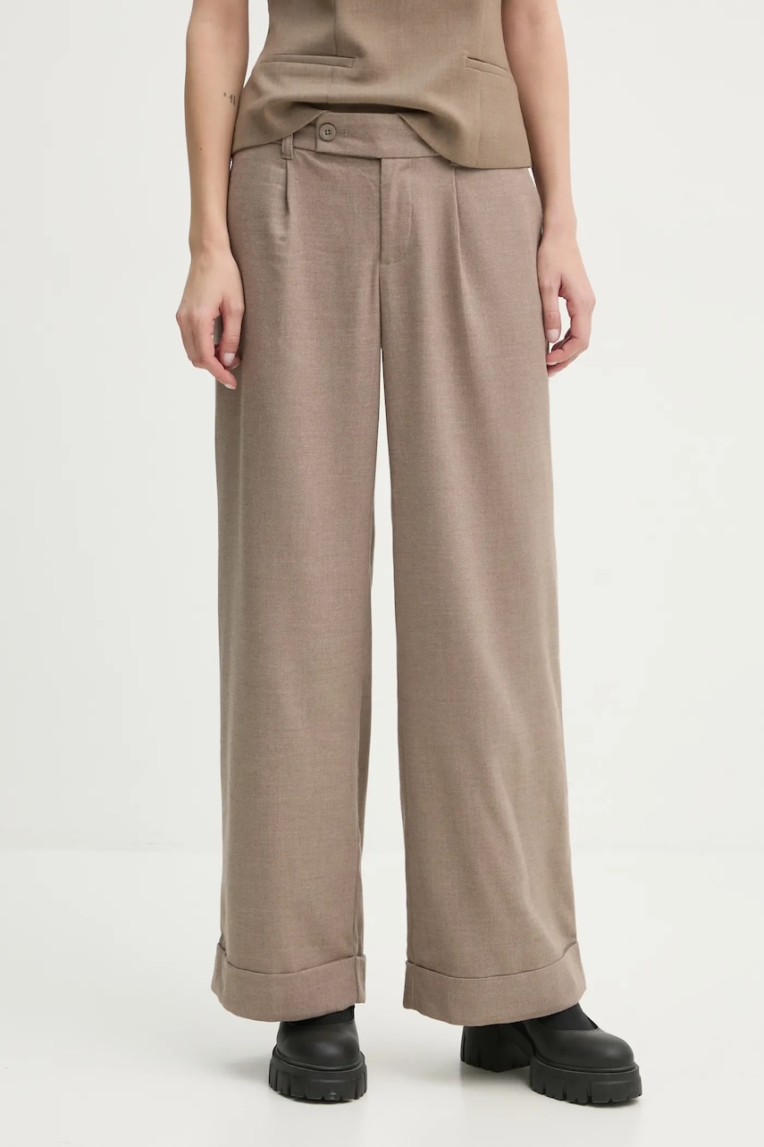 Hollister Co. pantaloni femei, culoarea maro, lat, medium waist, KI356-4207