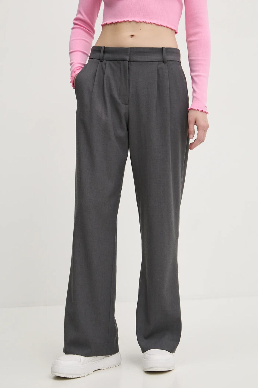 Abercrombie & Fitch pantaloni femei, culoarea gri, lat, high waist, KI156-4528