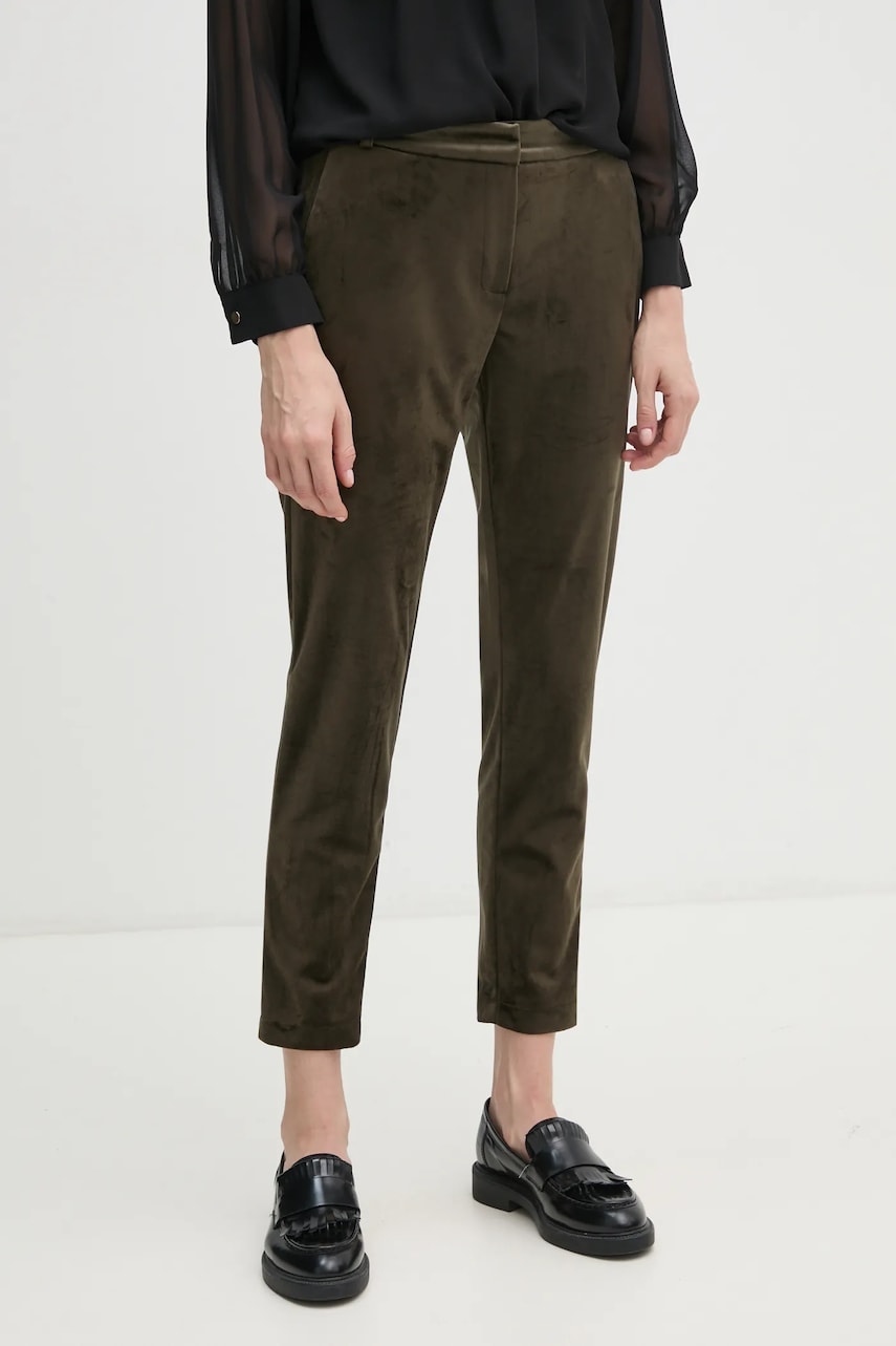 La Petite Française pantaloni de catifea culoarea verde, fason țigaretă, medium waist, PFPARFUME La Petite Française pantaloni de catifea culoarea verde, fason țigaretă, medium waist, PFPARFUME