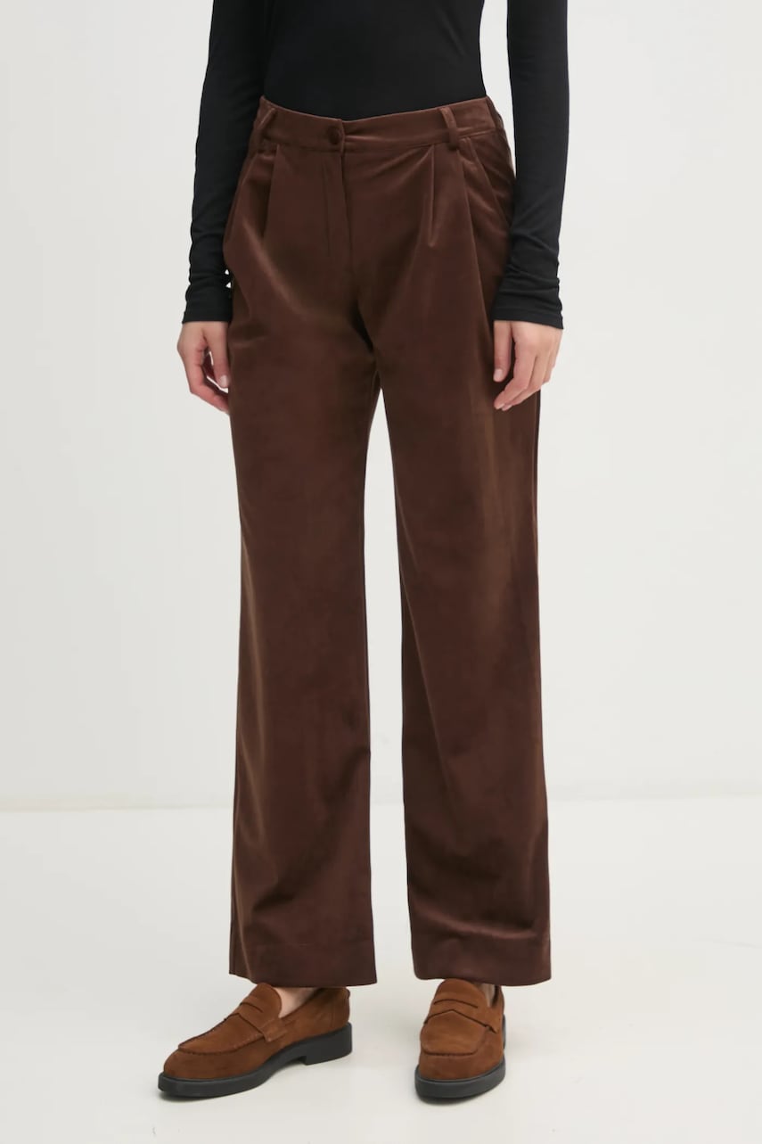 La Petite Française pantaloni de catifea culoarea maro, lat, high waist, PFPRALINE La Petite Française pantaloni de catifea culoarea maro, lat, high waist, PFPRALINE