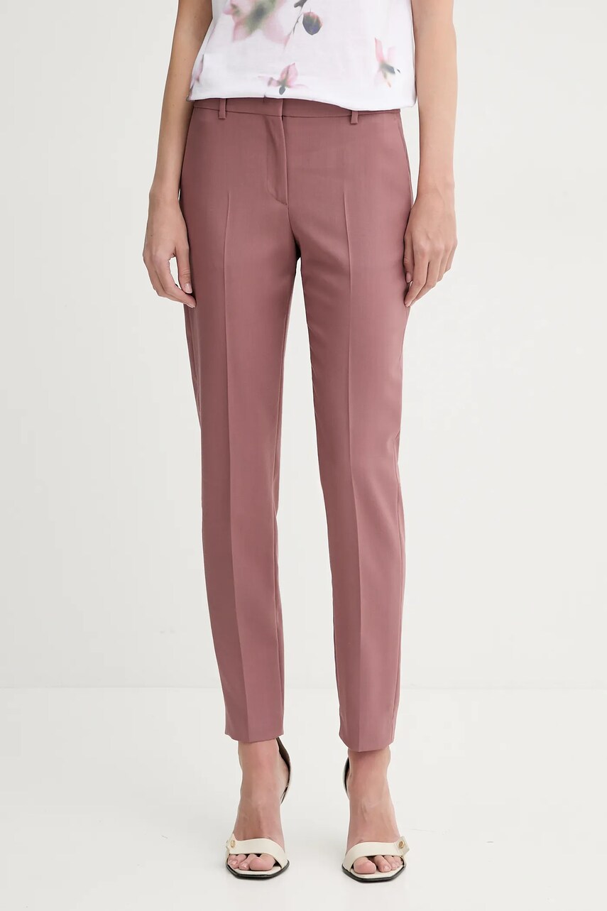 PS Paul Smith pantaloni de lână femei, culoarea roz, drept, medium waist, W2R.N264.P31053 PS Paul Smith pantaloni de lână femei, culoarea roz, drept, medium waist, W2R.N264.P31053