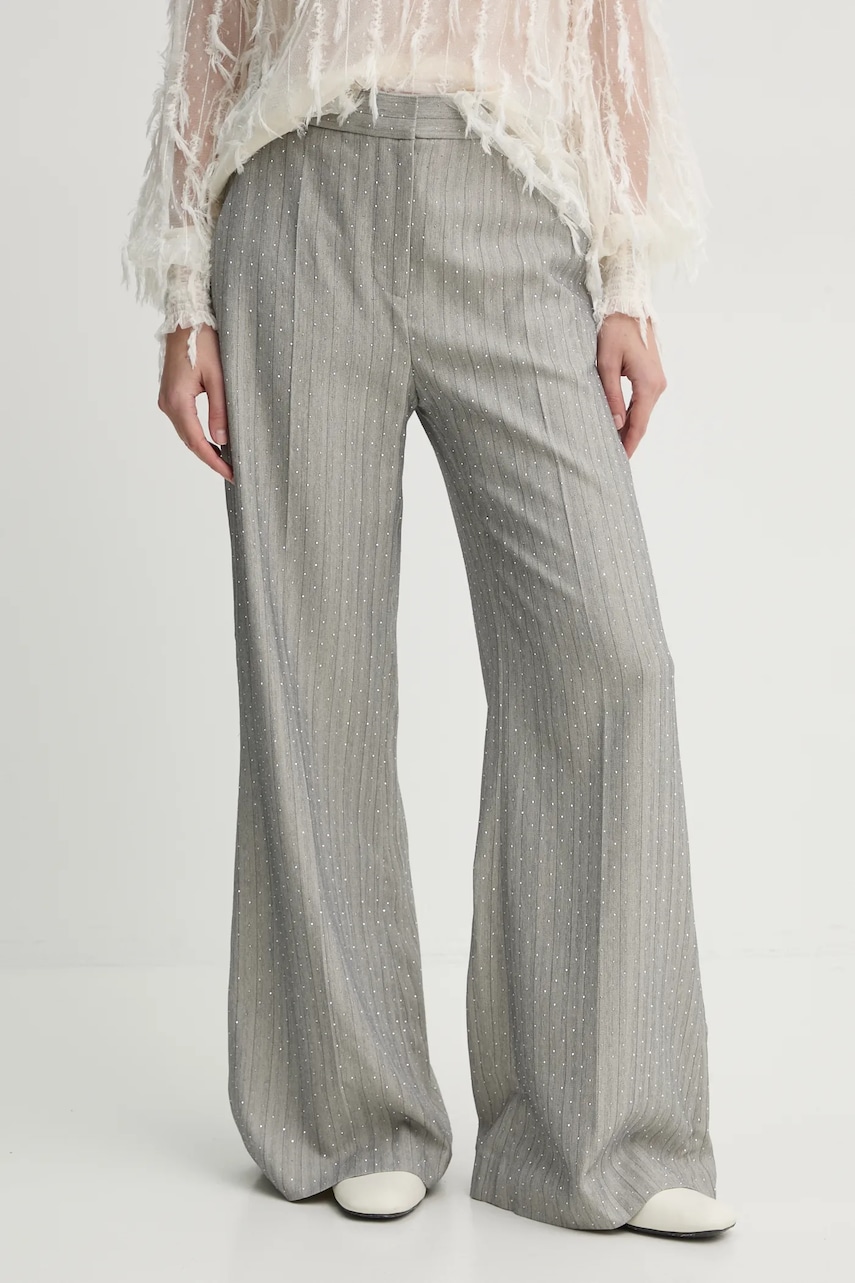 MUNTHE pantaloni EILEEN femei, culoarea gri, lat, high waist, 244142224410 MUNTHE pantaloni EILEEN femei, culoarea gri, lat, high waist, 244142224410