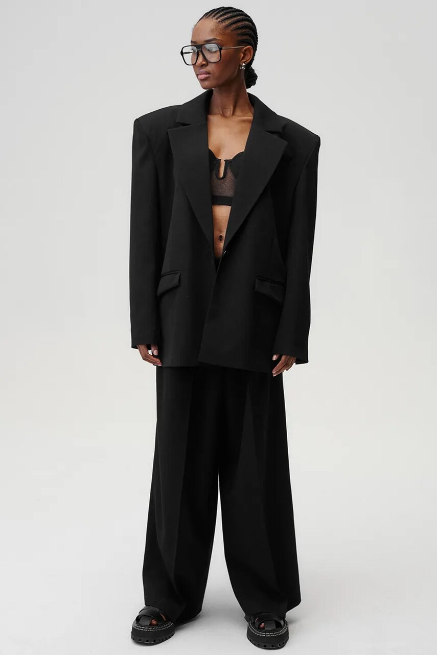 Undress Code pantaloni de lână Liberté Pants culoarea negru, lat, high waist, 763