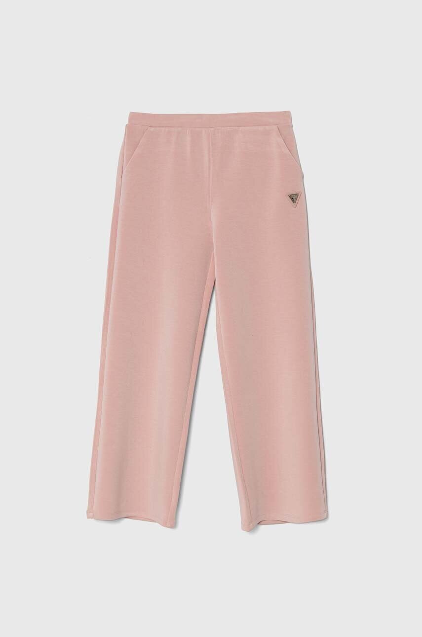 Levně Dětské tepláky Guess růžová barva, hladké, J4YB11 KCAY2