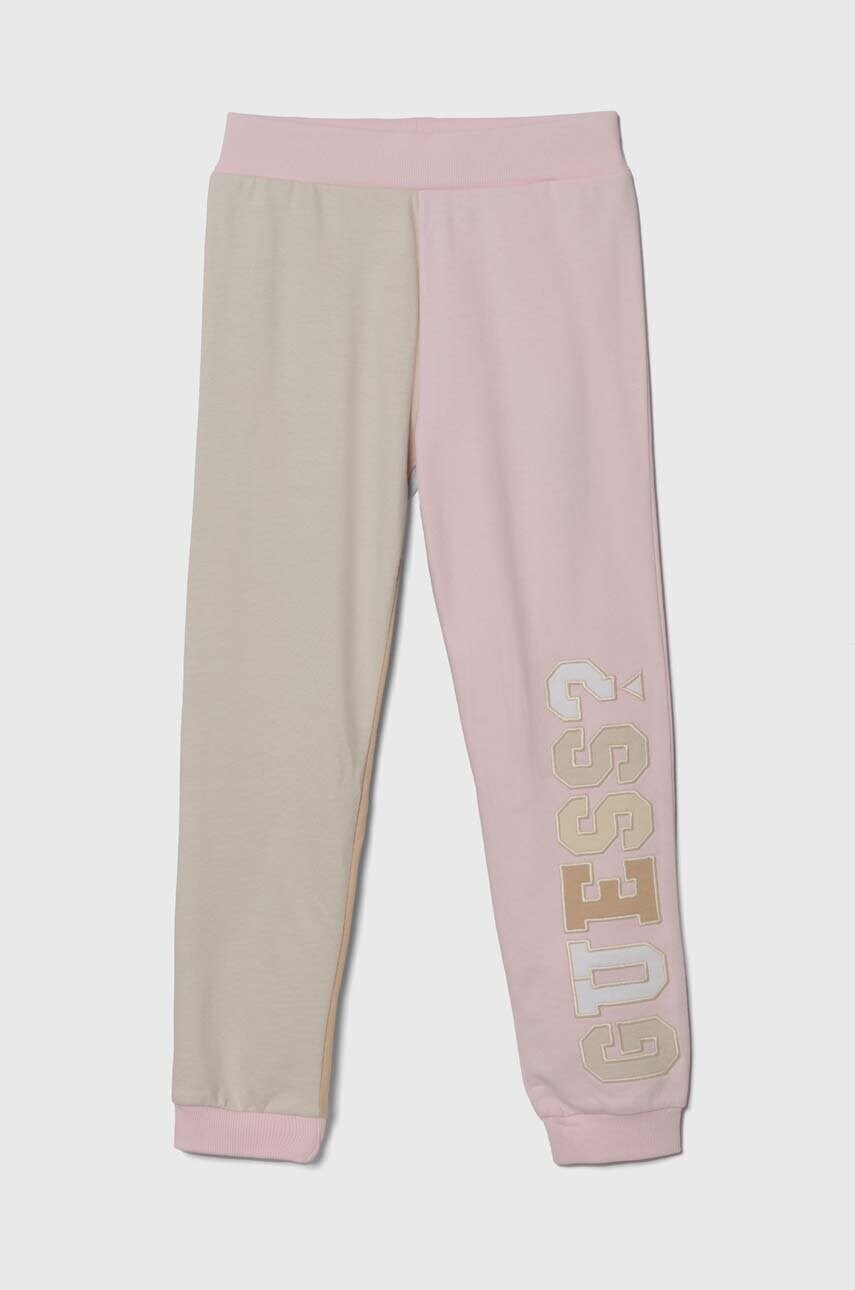 Levně Bavlněné tepláky Guess béžová barva, s aplikací, J4YQ14 KA6R3