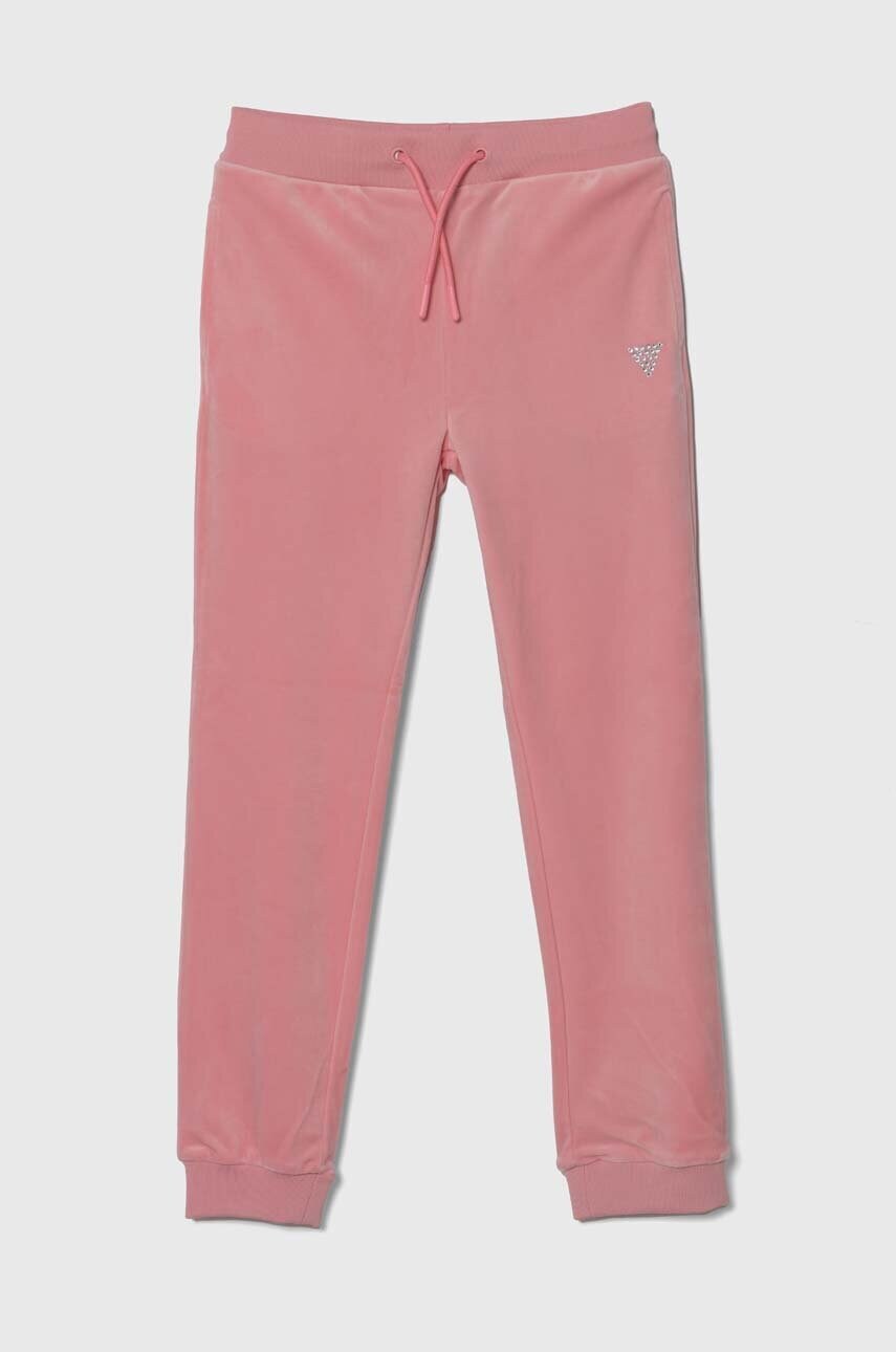 Levně Dětské tepláky Guess růžová barva, hladké, J4YQ20 KBXI2