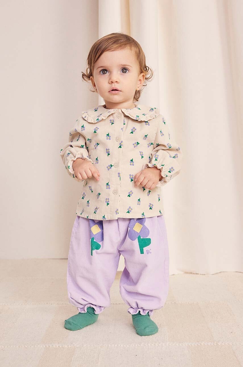 Bobo Choses pantaloni de trening din bumbac pentru bebeluși Pansy Flower culoarea violet, cu imprimeu, 224AB068 Bobo Choses pantaloni de trening din bumbac pentru bebeluși Pansy Flower culoarea violet, cu imprimeu, 224AB068