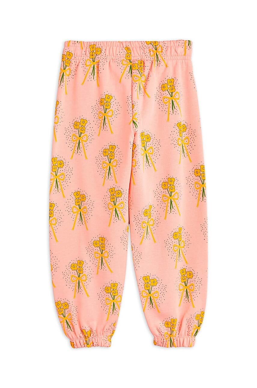 Детские хлопковые штаны Mini Rodini Winter flowers цвет розовый с узором 2473012828 Детские хлопковые штаны Mini Rodini Winter flowers цвет розовый с узором 2473012828