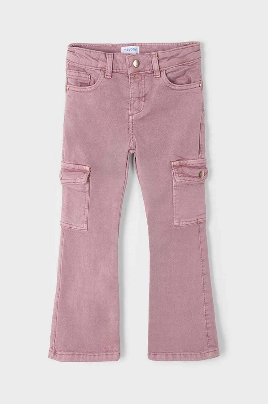Mayoral pantaloni copii cargo z serży culoarea roz, neted, 4543 Mayoral pantaloni copii cargo z serży culoarea roz, neted, 4543