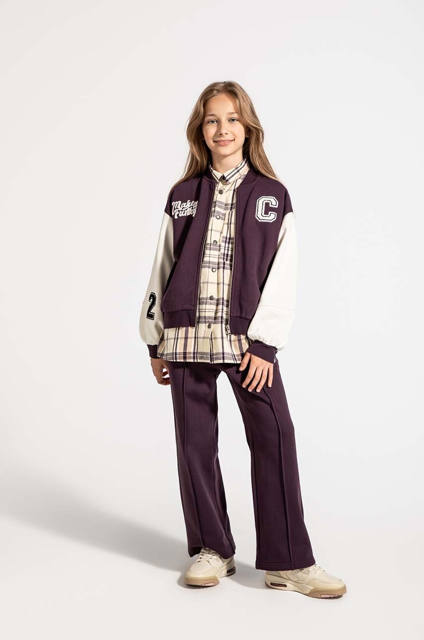 Coccodrillo pantaloni de trening pentru copii culoarea violet, neted, ACADEMY GIRL JUNIOR