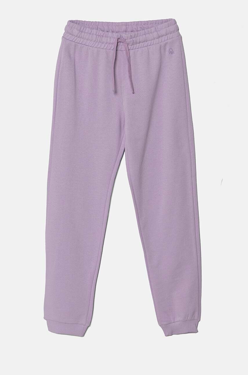United Colors of Benetton pantaloni de trening din bumbac pentru copii culoarea violet, neted, 3J68CF02H