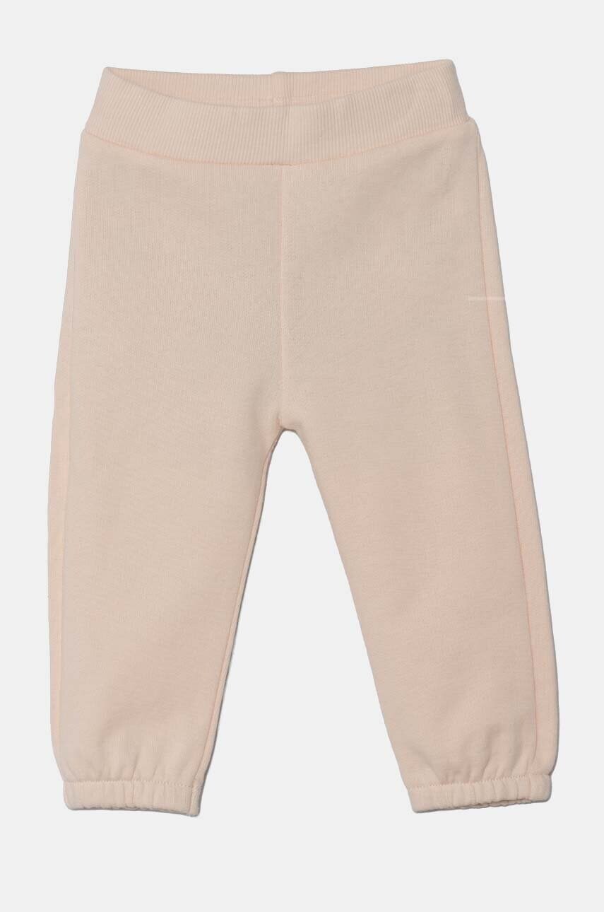United Colors of Benetton pantaloni de trening din bumbac pentru bebelusi culoarea portocaliu, cu imprimeu, 3J70AF01T