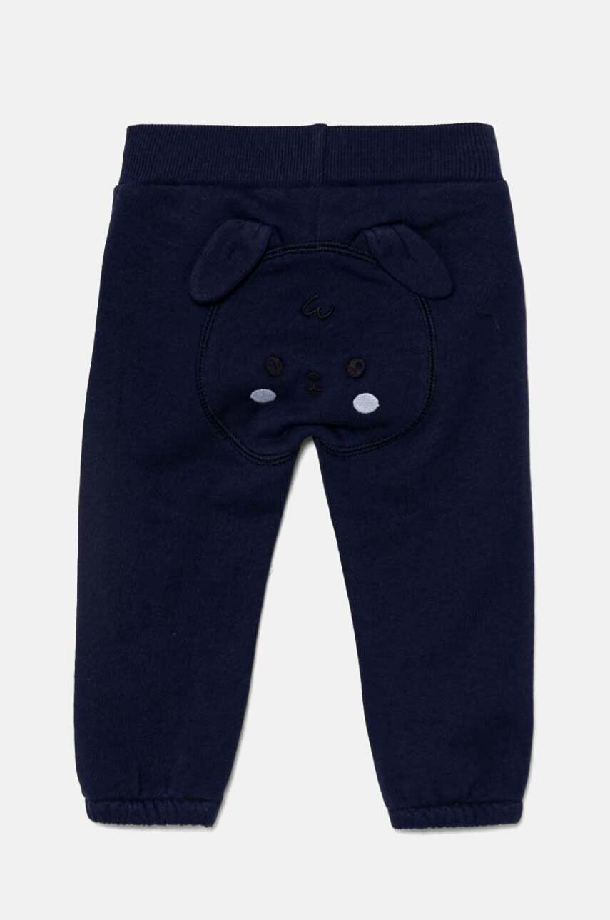 United Colors of Benetton pantaloni de trening din bumbac pentru bebeluși culoarea albastru marin, cu imprimeu, 3J70AF01T