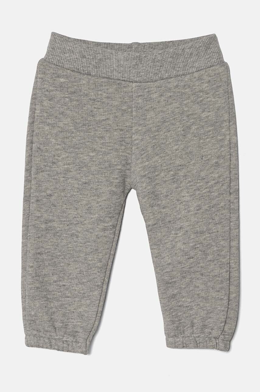 United Colors of Benetton pantaloni de trening din bumbac pentru bebeluși culoarea gri, cu imprimeu, 3J70AF01T