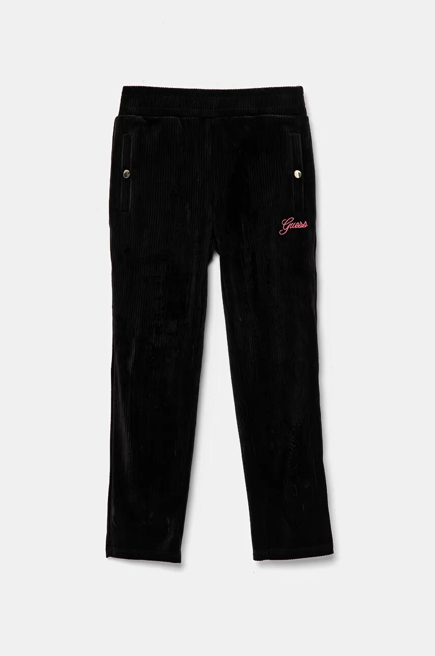 Levně Dětské velurové tepláky Guess černá barva, J4BQ13 KCH92