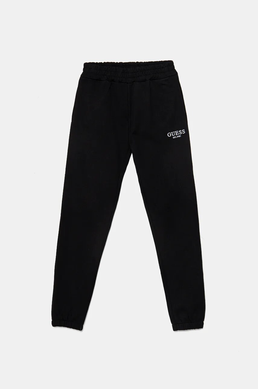 Levně Dětské bavlněné tepláky Guess černá barva, J4BQ17 KAV33