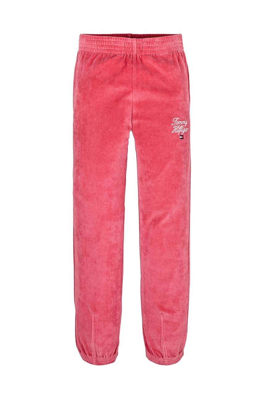 Детские спортивные штаны Tommy Hilfiger TH SCRIPT VELOUR PANT цвет бежевый с аппликацией KG0KG08221