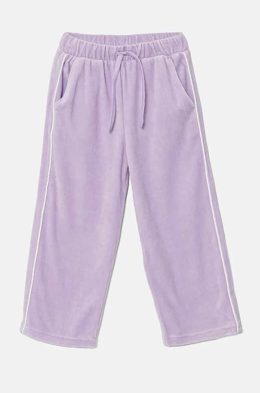 United Colors of Benetton pantaloni de trening din velur pentru copii culoarea violet, neted, 3UK0GF03Y