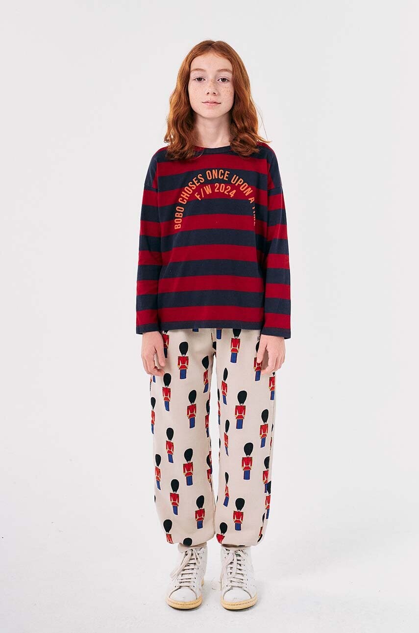 Bobo Choses pantaloni de trening din bumbac pentru copii Little Tin Soldier culoarea bej, modelator, 224AC079 Bobo Choses pantaloni de trening din bumbac pentru copii Little Tin Soldier culoarea bej, modelator, 224AC079