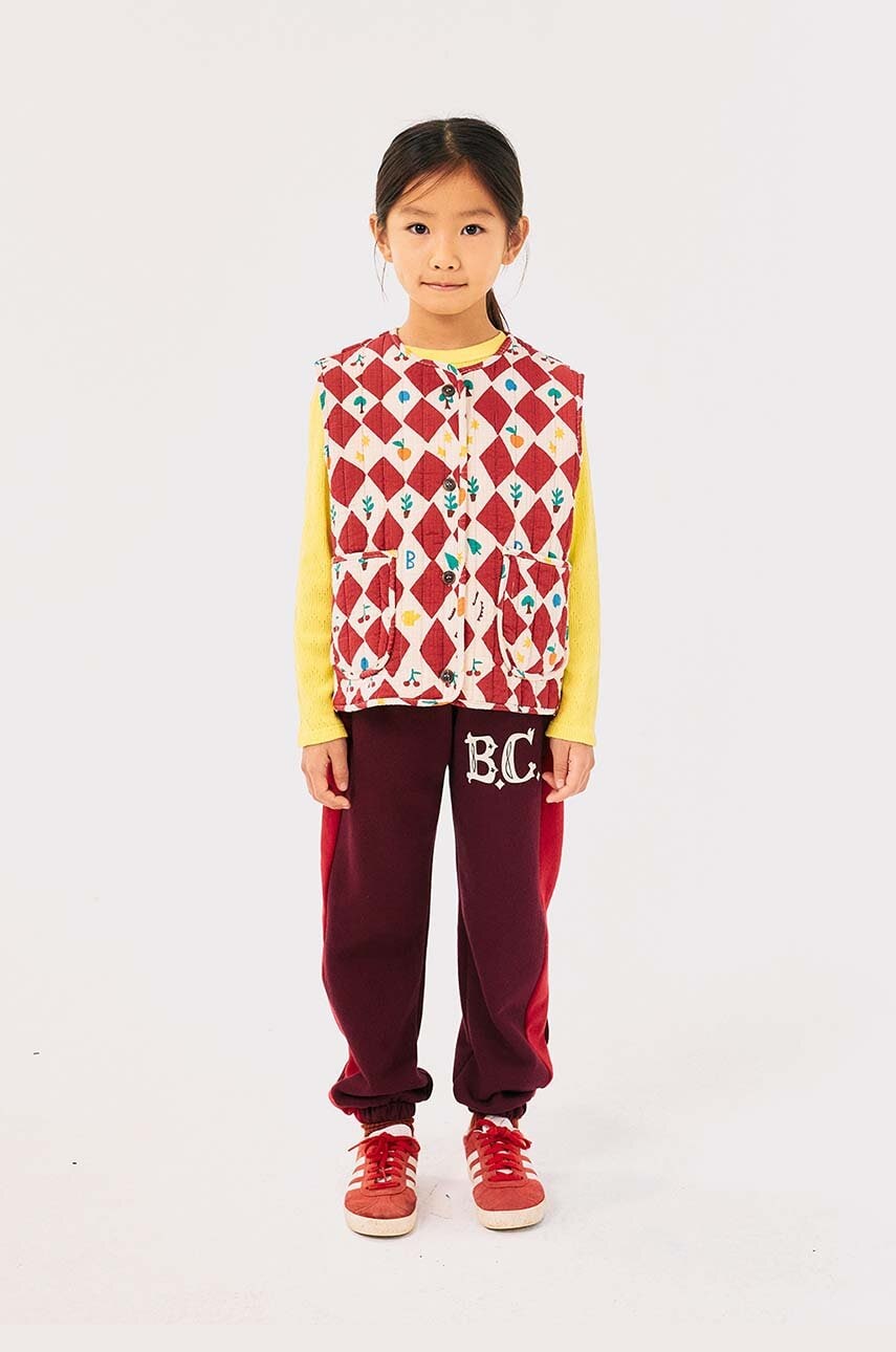 Bobo Choses pantaloni de trening din bumbac pentru copii culoarea bordo, cu imprimeu, 224AC081 Bobo Choses pantaloni de trening din bumbac pentru copii culoarea bordo, cu imprimeu, 224AC081