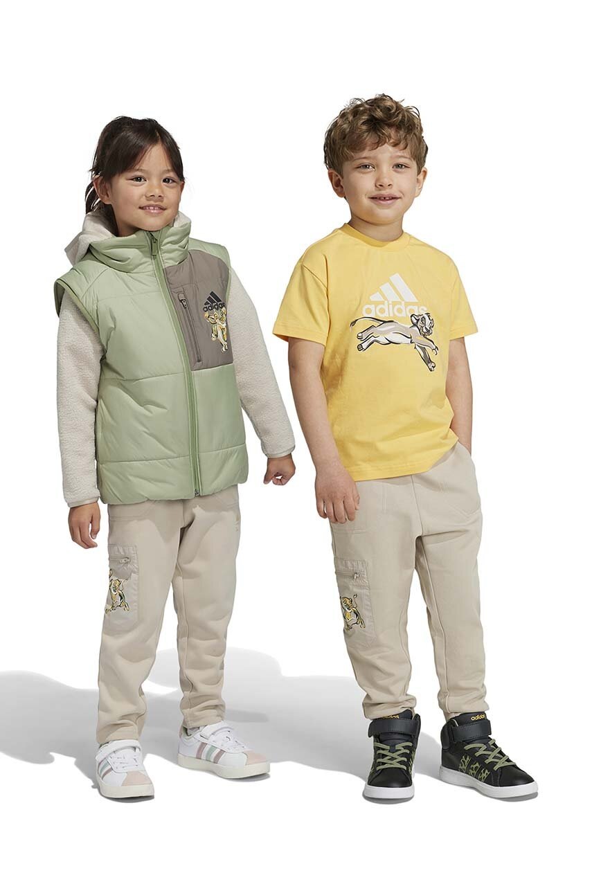 adidas pantaloni de trening pentru copii LK DY LK PNT culoarea bej, cu imprimeu, IV9642