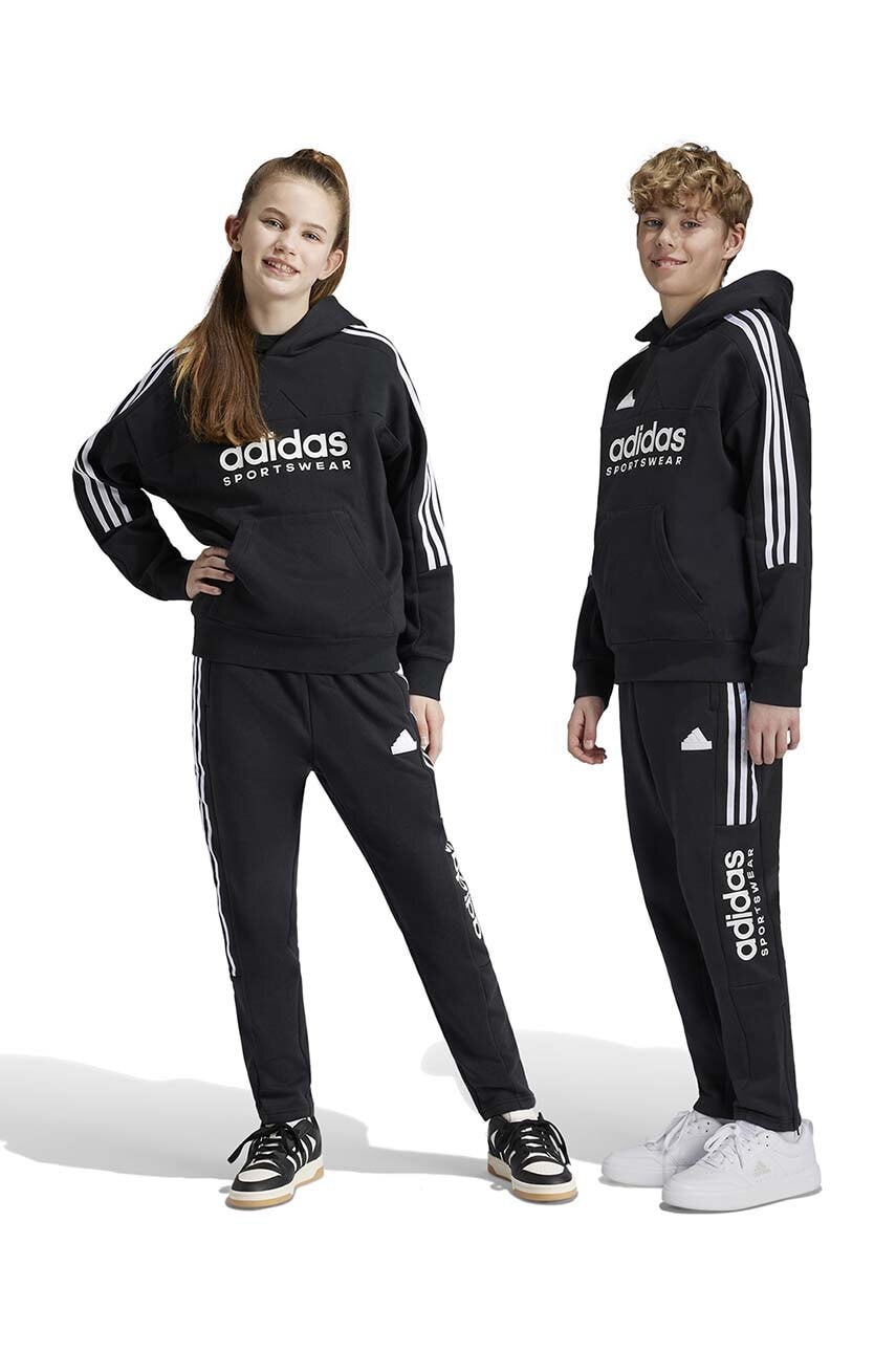 adidas pantaloni de trening pentru copii J HOT FL TIRO culoarea negru, cu imprimeu, IX9287 adidas pantaloni de trening pentru copii J HOT FL TIRO culoarea negru, cu imprimeu, IX9287