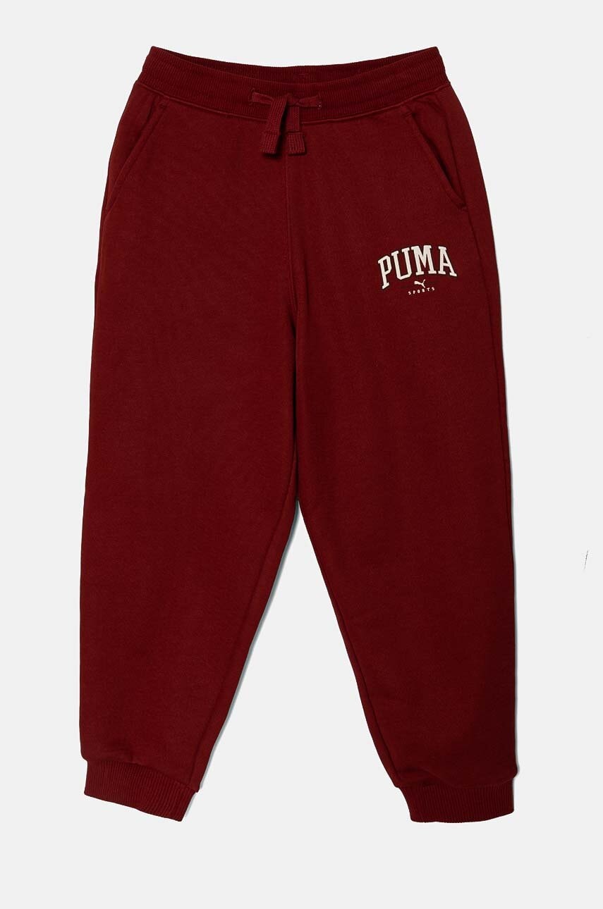 Puma pantaloni de trening pentru copii SQUAD Sweatpants culoarea bordo, cu imprimeu, 681781