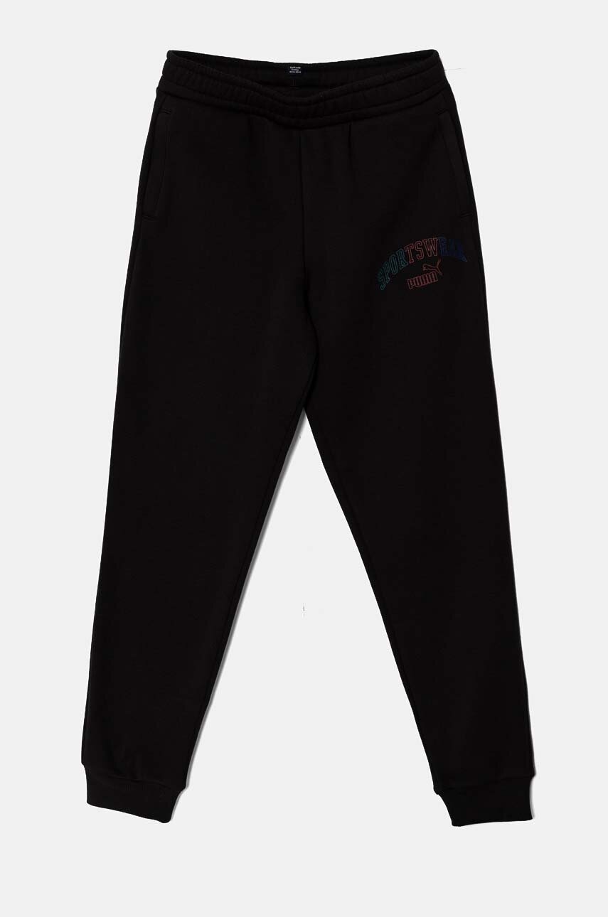 Puma pantaloni de trening pentru copii ESS+ LOGO LAB Sweatpants FL cl culoarea negru, cu imprimeu, 681844