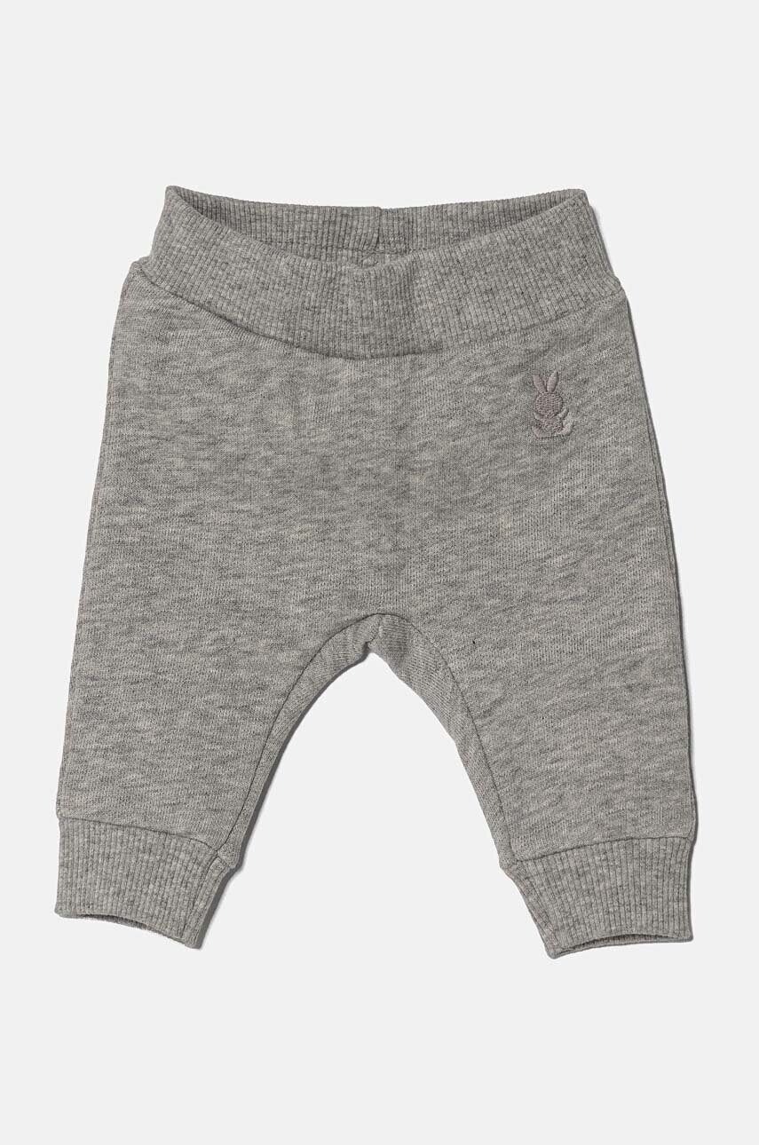 United Colors of Benetton pantaloni de trening din bumbac pentru bebeluși culoarea gri, neted, 3J70AF01R