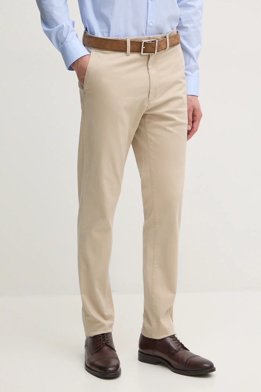 Levně Kalhoty Calvin Klein pánské, béžová barva, přiléhavé, K10K113696