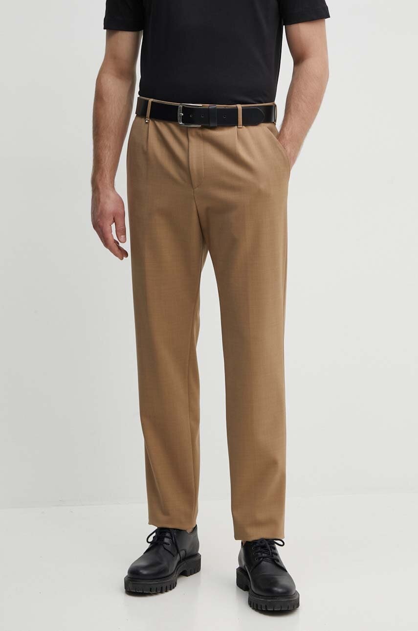 BOSS pantaloni de lana culoarea bej, drept, 50521637 BOSS pantaloni de lana culoarea bej, drept, 50521637