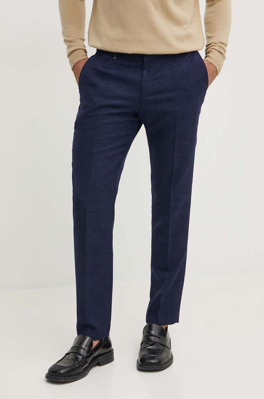 BOSS pantaloni din lana culoarea albastru marin, drept, 50522658