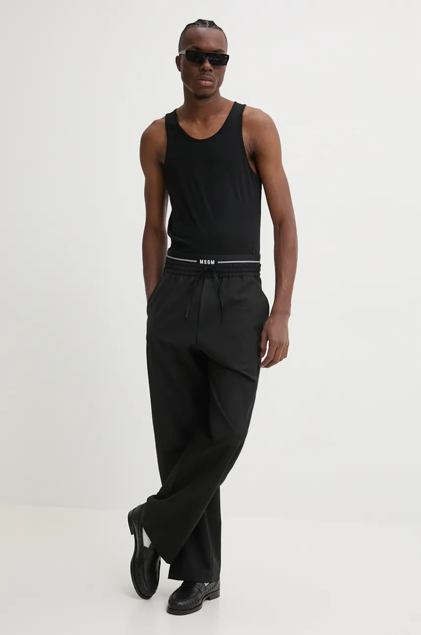 Шерстяные брюки MSGM цвет чёрный прямые 3740MP09.247506 Шерстяные брюки MSGM цвет чёрный прямые 3740MP09.247506