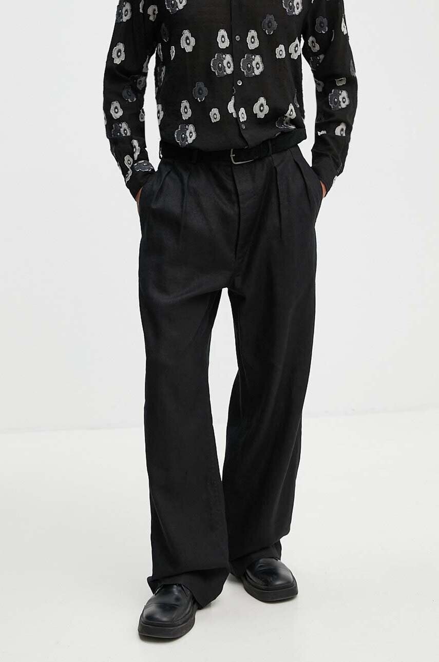 Sunflower pantaloni din in culoarea negru, drept, 4148