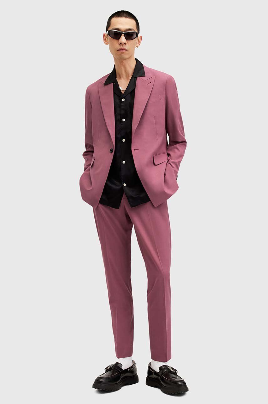 AllSaints pantaloni din lână AURA culoarea roz, drept, M002QA