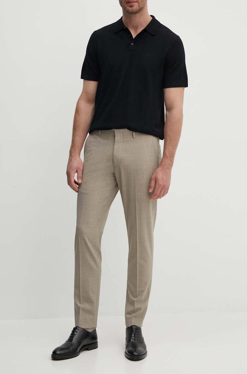 Michael Kors pantaloni de lana culoarea bej, drept, MK0SP01026 Michael Kors pantaloni de lana culoarea bej, drept, MK0SP01026