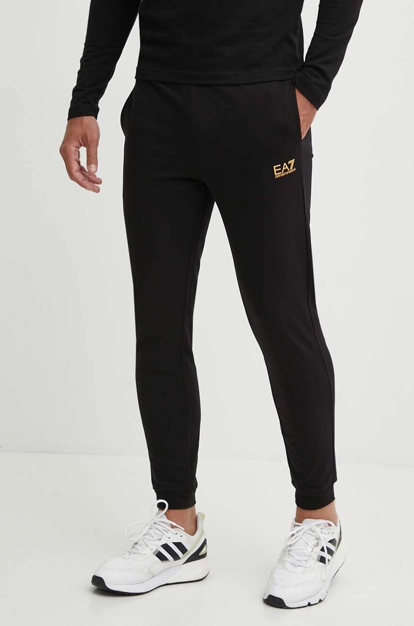 EA7 Emporio Armani pantaloni de trening din bumbac culoarea negru, cu imprimeu, PJVRZ.8NPP66