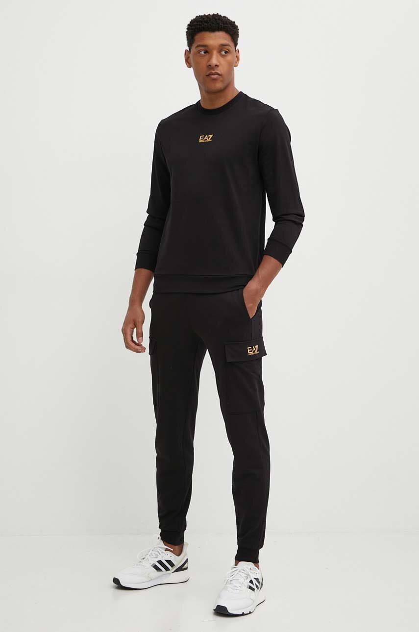 EA7 Emporio Armani pantaloni de trening din bumbac culoarea negru, cu imprimeu, PJVRZ.8NPP67