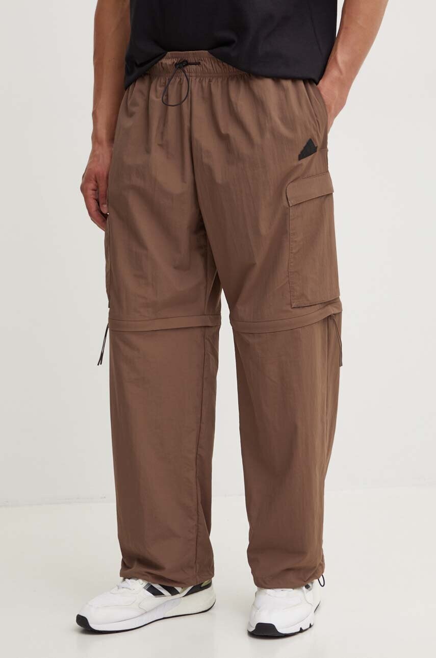 adidas pantaloni de trening City Escape culoarea maro, neted, IY1504