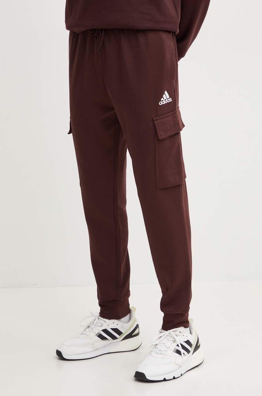 adidas pantaloni de trening culoarea maro, neted, IY9092