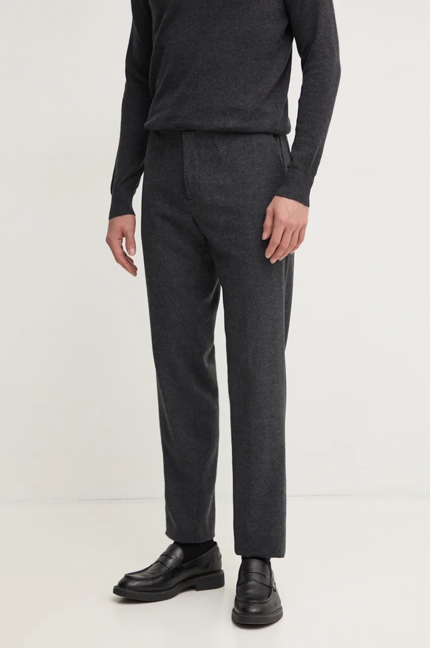 United Colors of Benetton pantaloni din lana culoarea gri, mulata, 4NUXUF053 United Colors of Benetton pantaloni din lana culoarea gri, mulata, 4NUXUF053