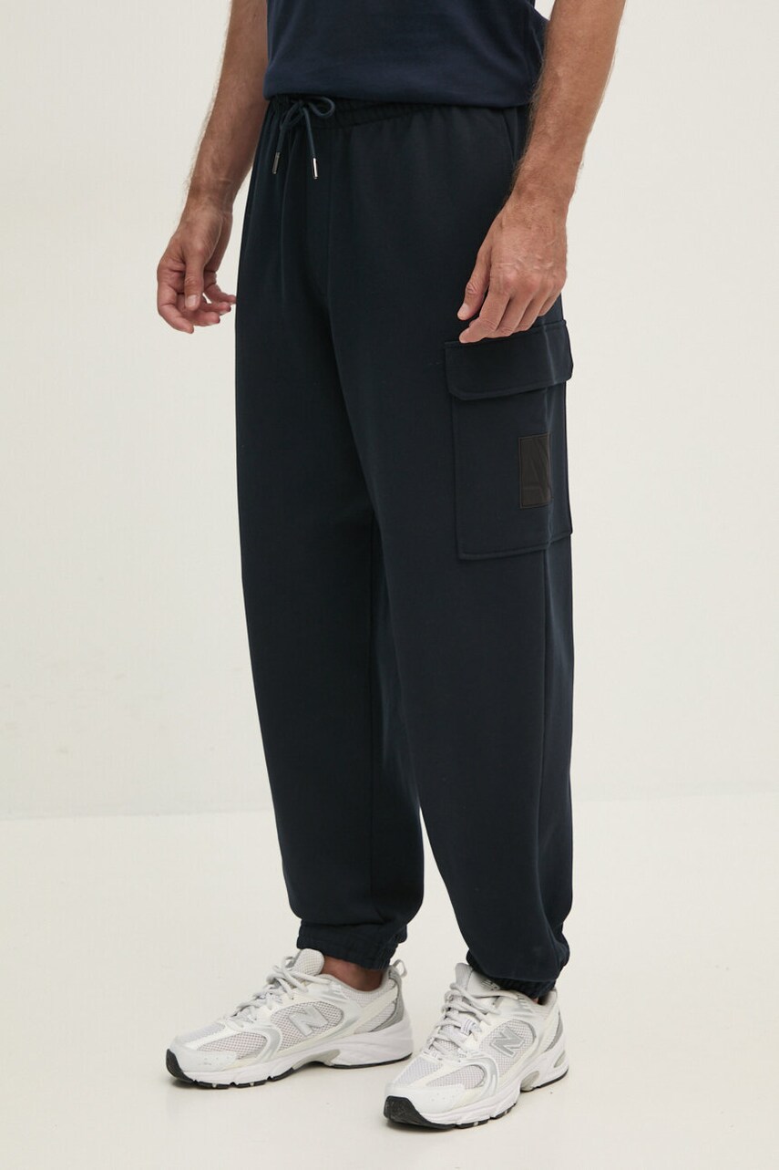 Armani Exchange pantaloni de trening din bumbac culoarea albastru marin, neted, 6DZPJH ZJ4XZ