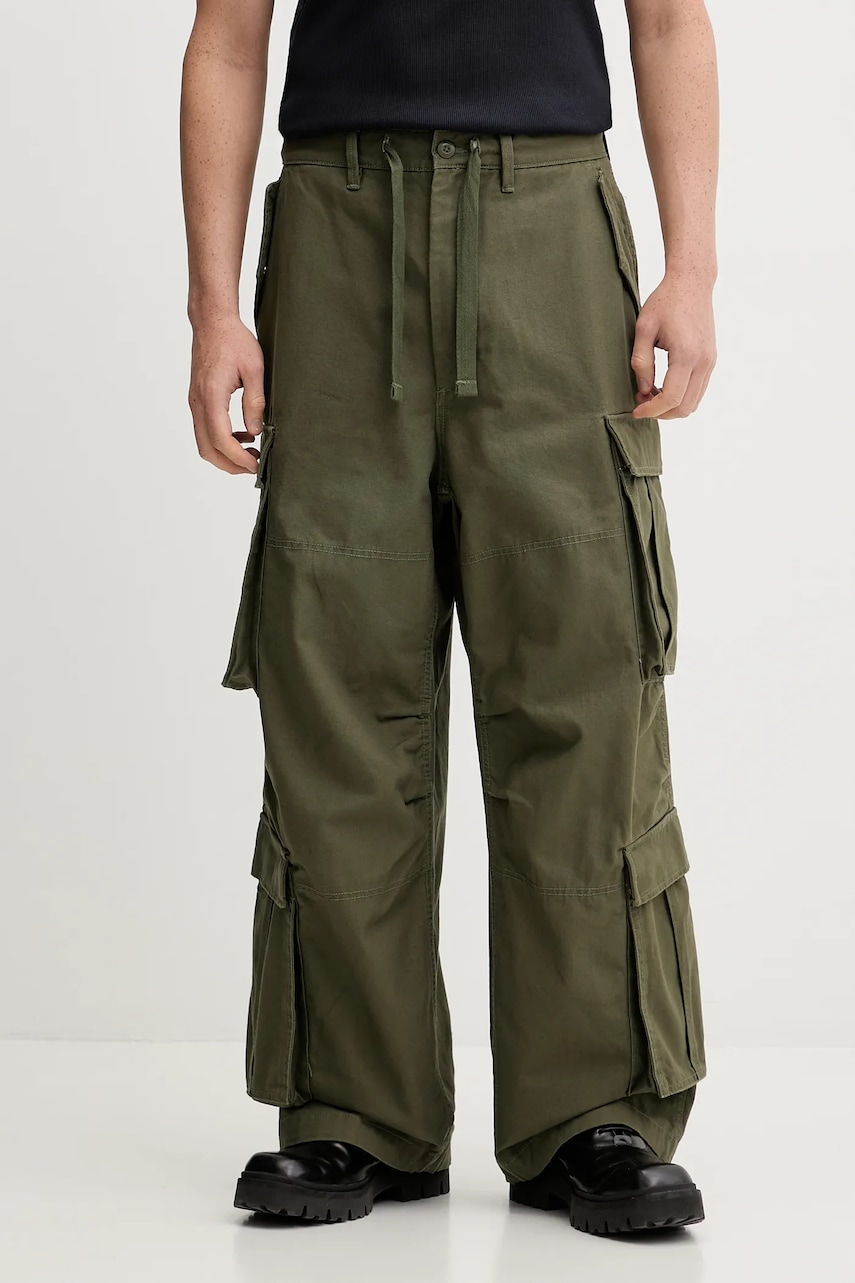 Vans pantaloni de bumbac Premium Classics LX Baggy Cargo Pant culoarea verde, cu fason cargo, VN000HMYKCZ1