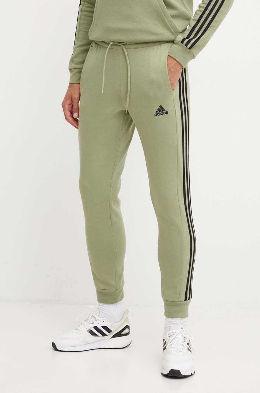 adidas pantaloni de trening Essentials culoarea verde, cu imprimeu, JE0343