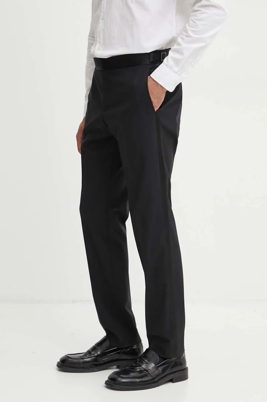 BOSS pantaloni de lana culoarea negru, mulata, 50527962