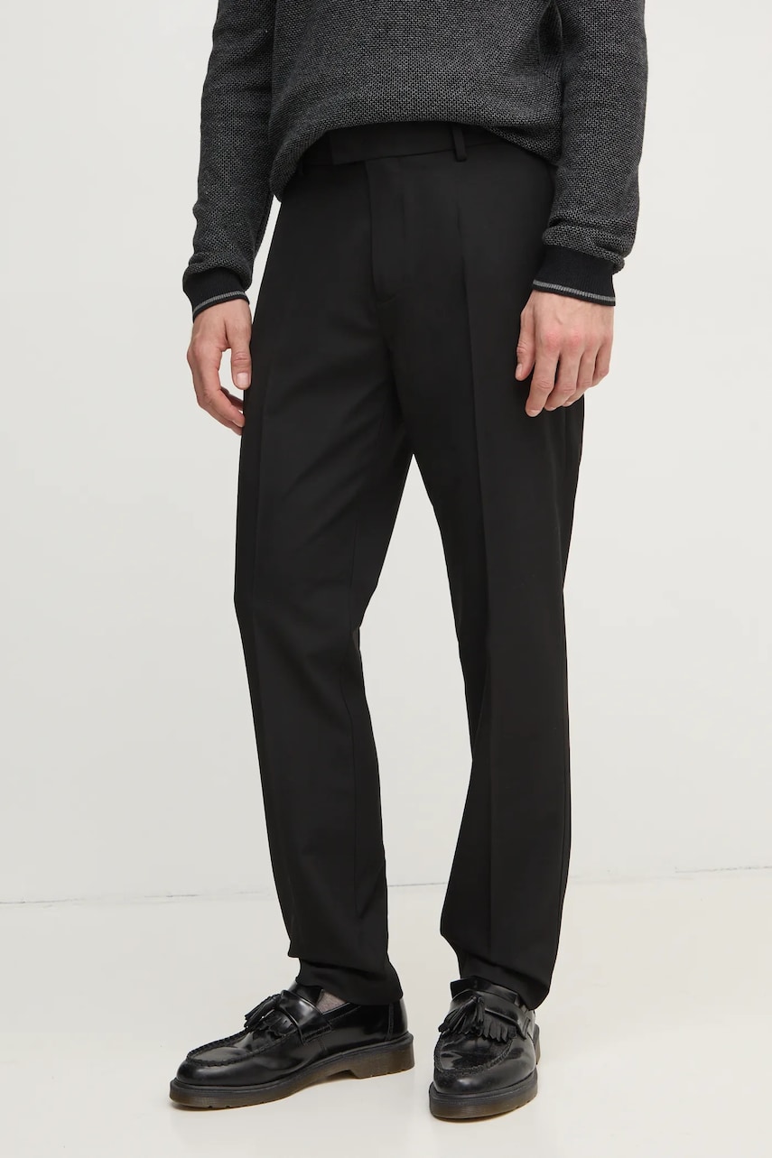 Sisley pantaloni barbati, culoarea negru, drept, 4NGUSF04P