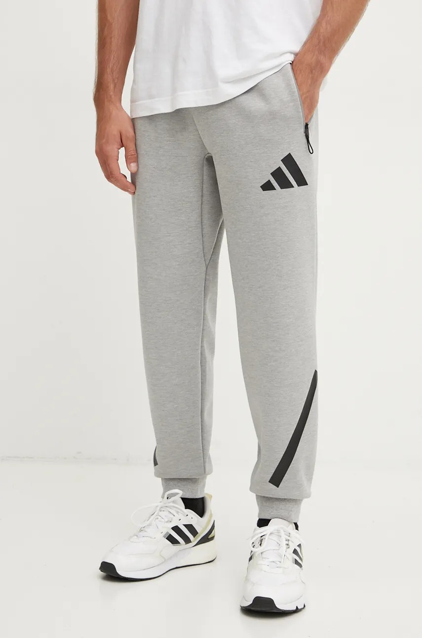 Levně Tepláky adidas ZNE šedá barva, melanžové, JF2446