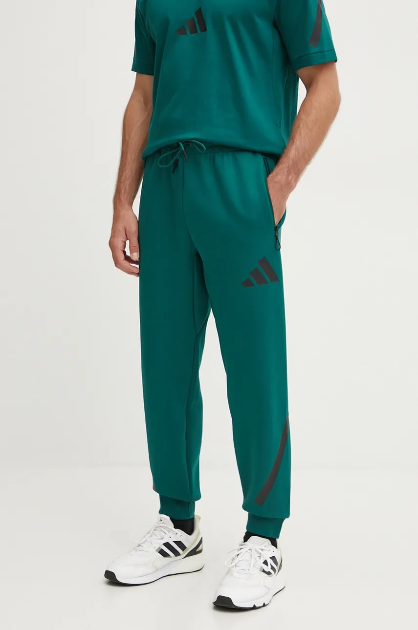 adidas pantaloni de trening Z.N.E. culoarea verde, cu imprimeu, JF6387 adidas pantaloni de trening Z.N.E. culoarea verde, cu imprimeu, JF6387